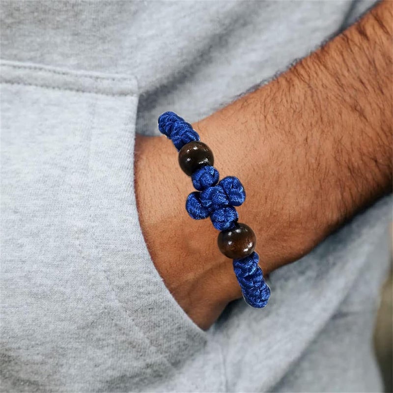 Bovemee Orthodox Prayer Rope Bracelet, 2-Pack Black Chotki Komboskini, Christian Prayer Beads with Cross - Image 5
